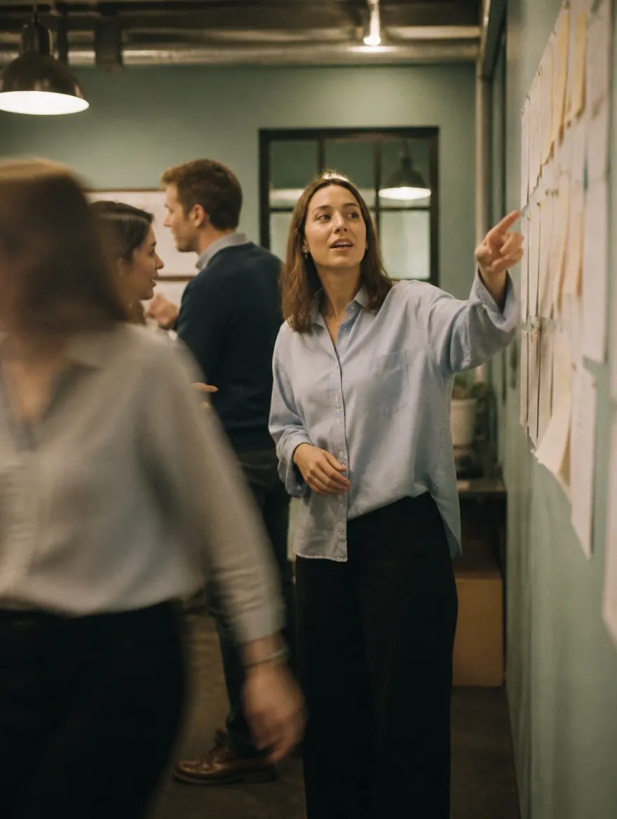 Colleagues working through a plan together